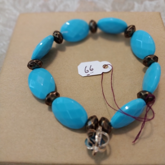 Artemis's Gems custom-made beaded bracelet with gold orb charm, blue - Picture 2 of 4